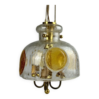 1960's 1970's brutalist ceiling lamp pendant lamp brass & murano glass