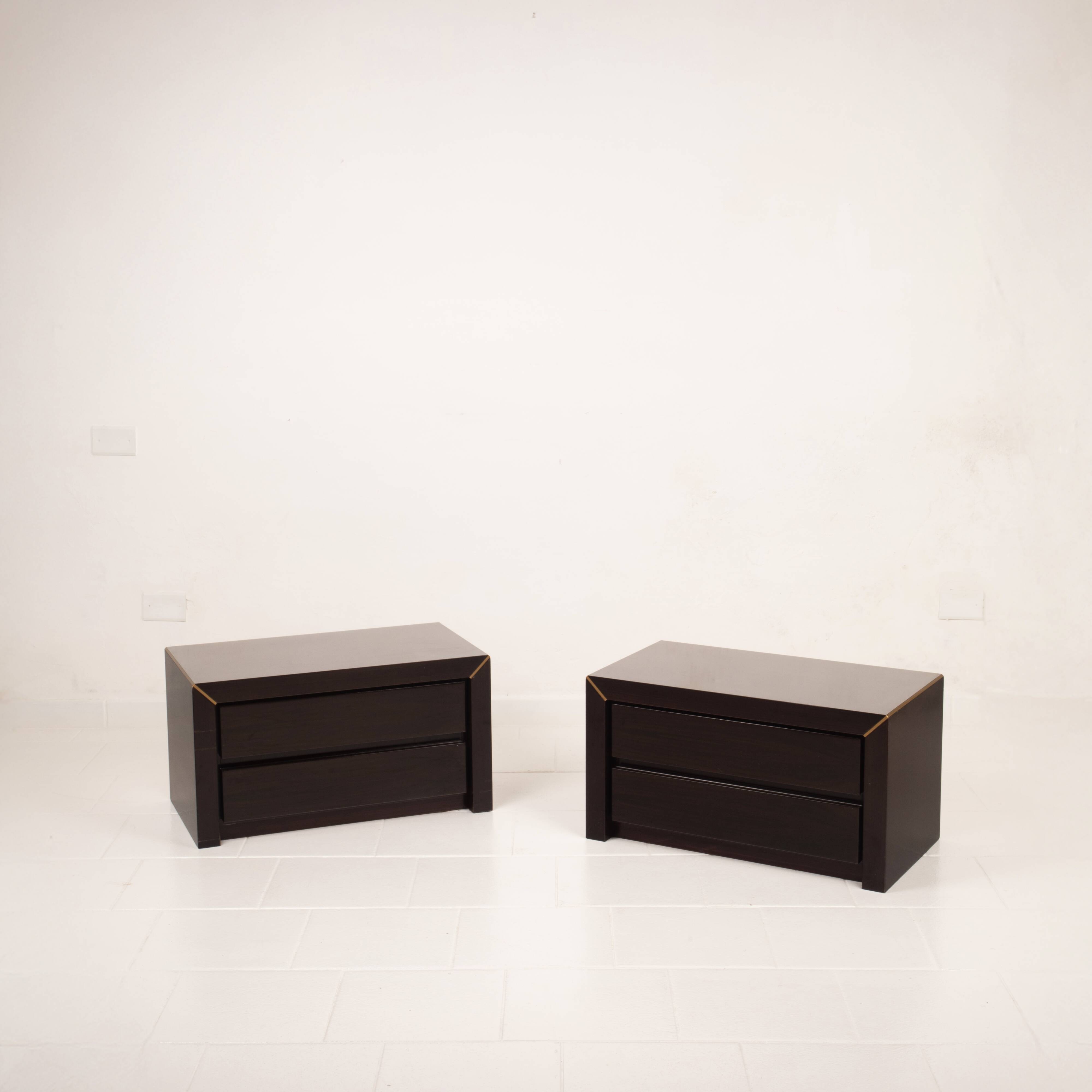 Pair of African rosewood and brass bedside tables for Fratelli Turri