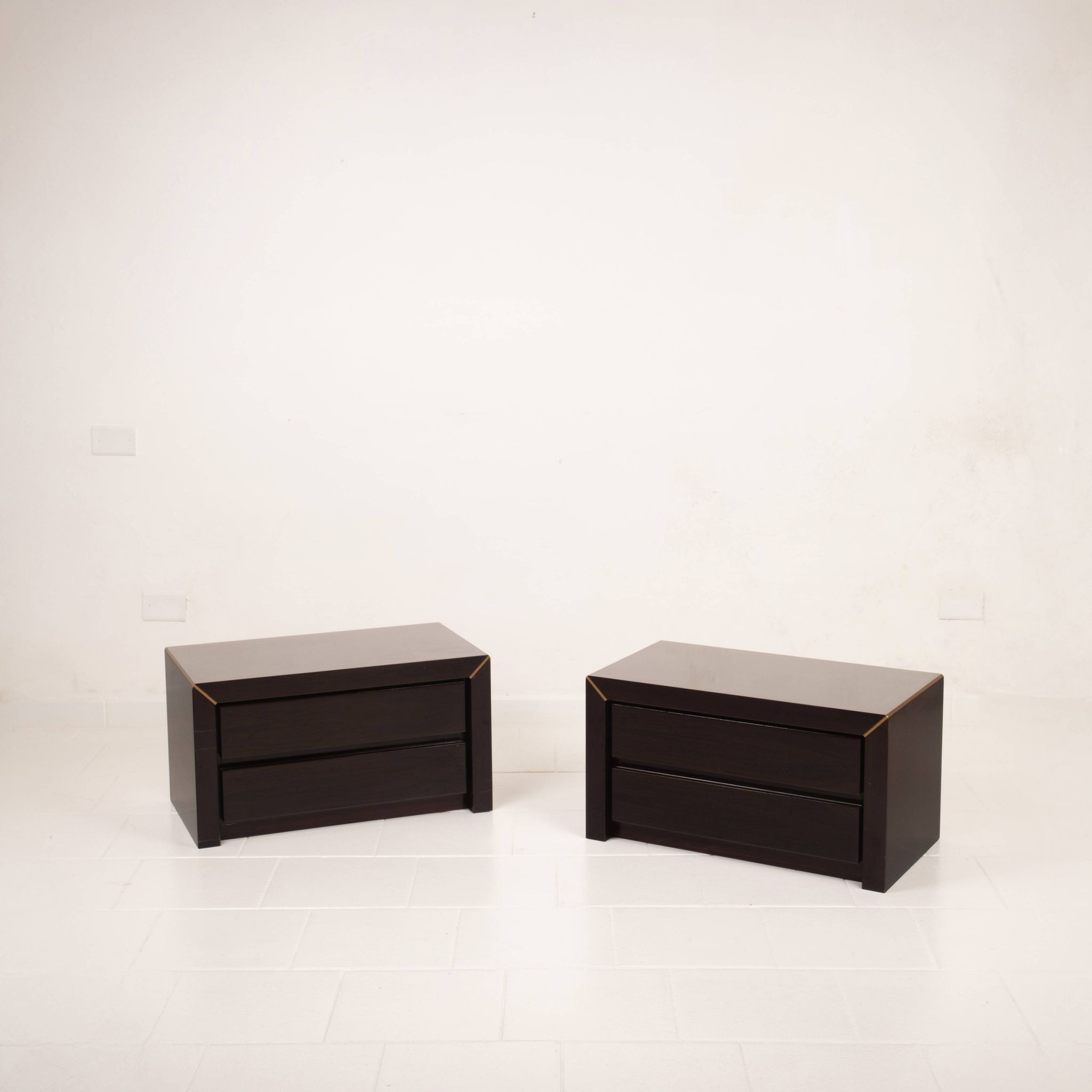 Pair of African rosewood and brass bedside tables for Fratelli Turri