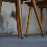 Series of four vintage brutalist wooden chairs 1960