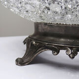 Pressed glass coupe with diamond points, antique from 1920-1950 on a pewter base.