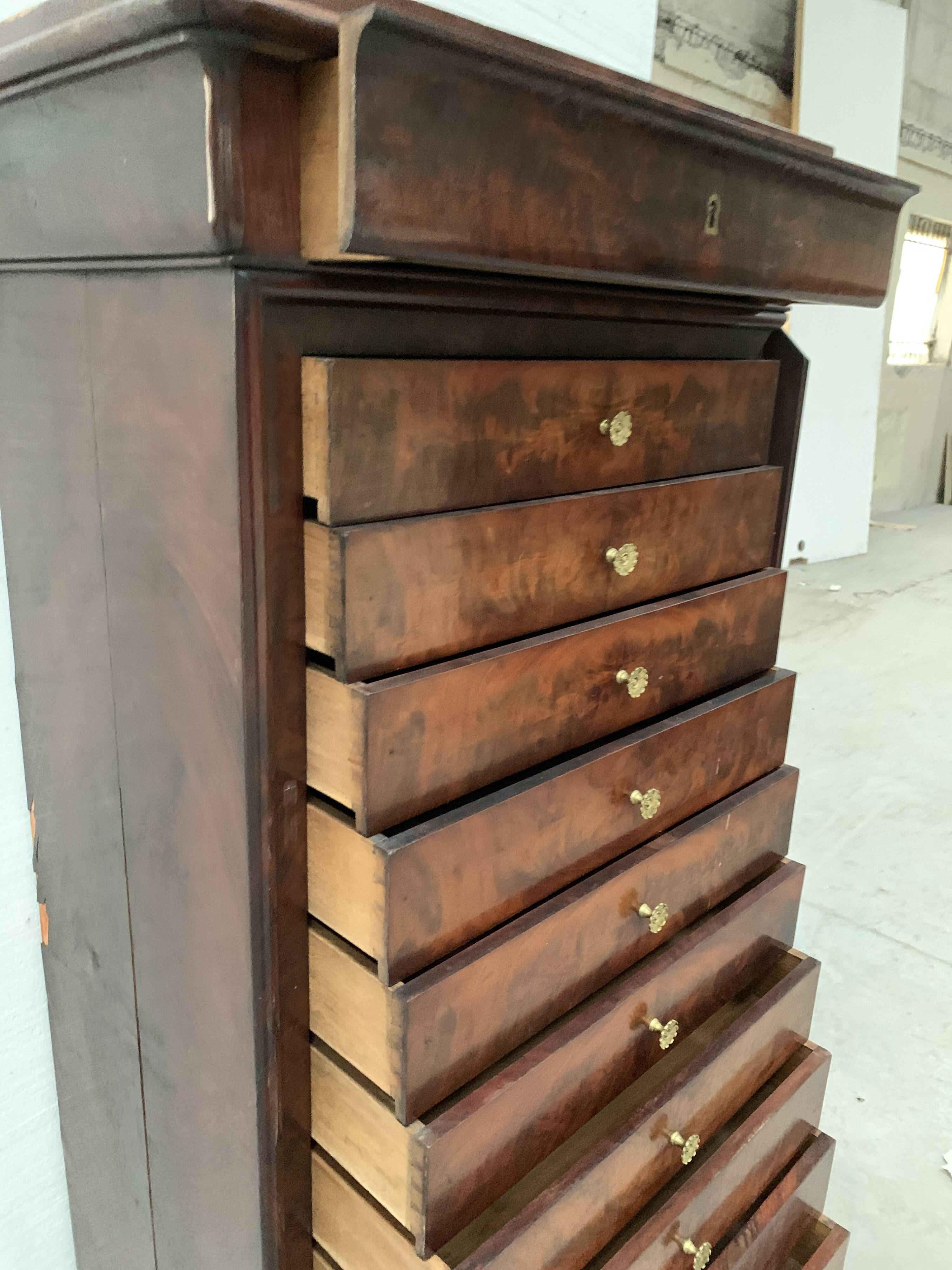19th century mahogany and veneer cardboard or notary cabinet
