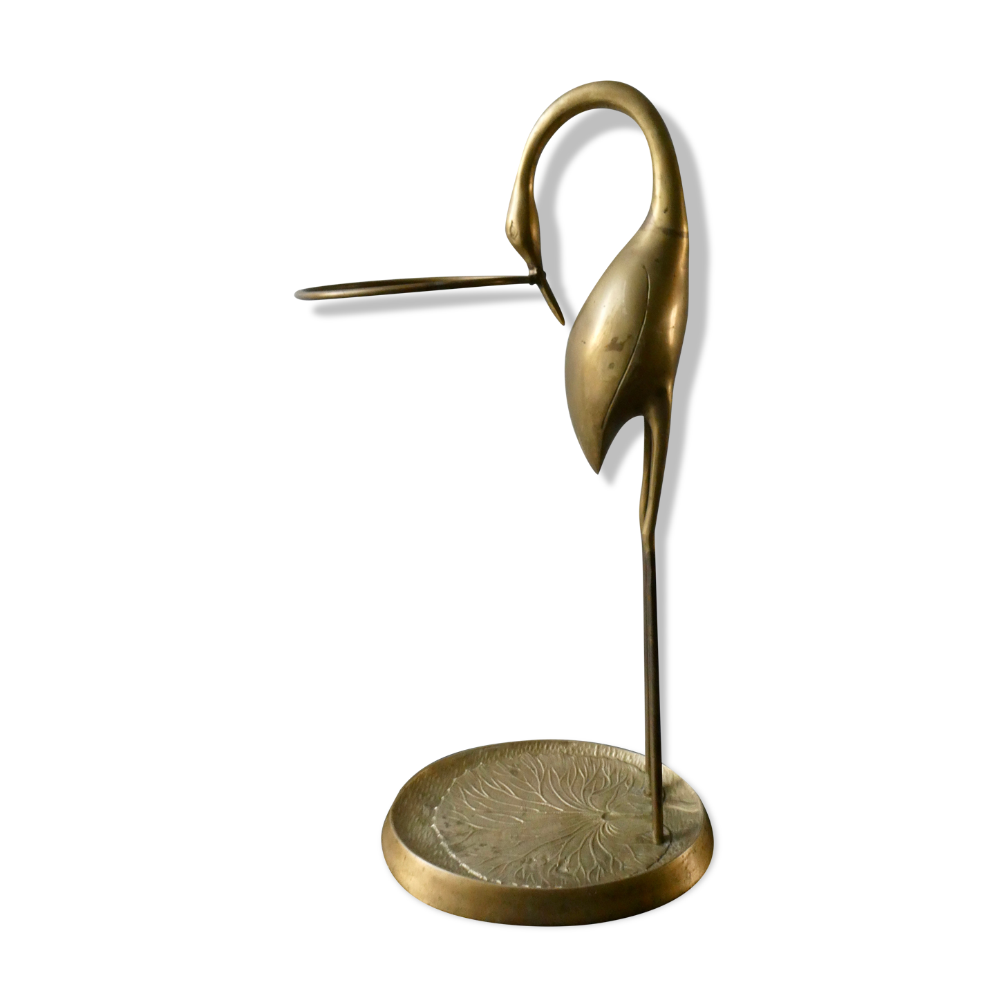 Stilt umbrella holder, brass heron, 70s