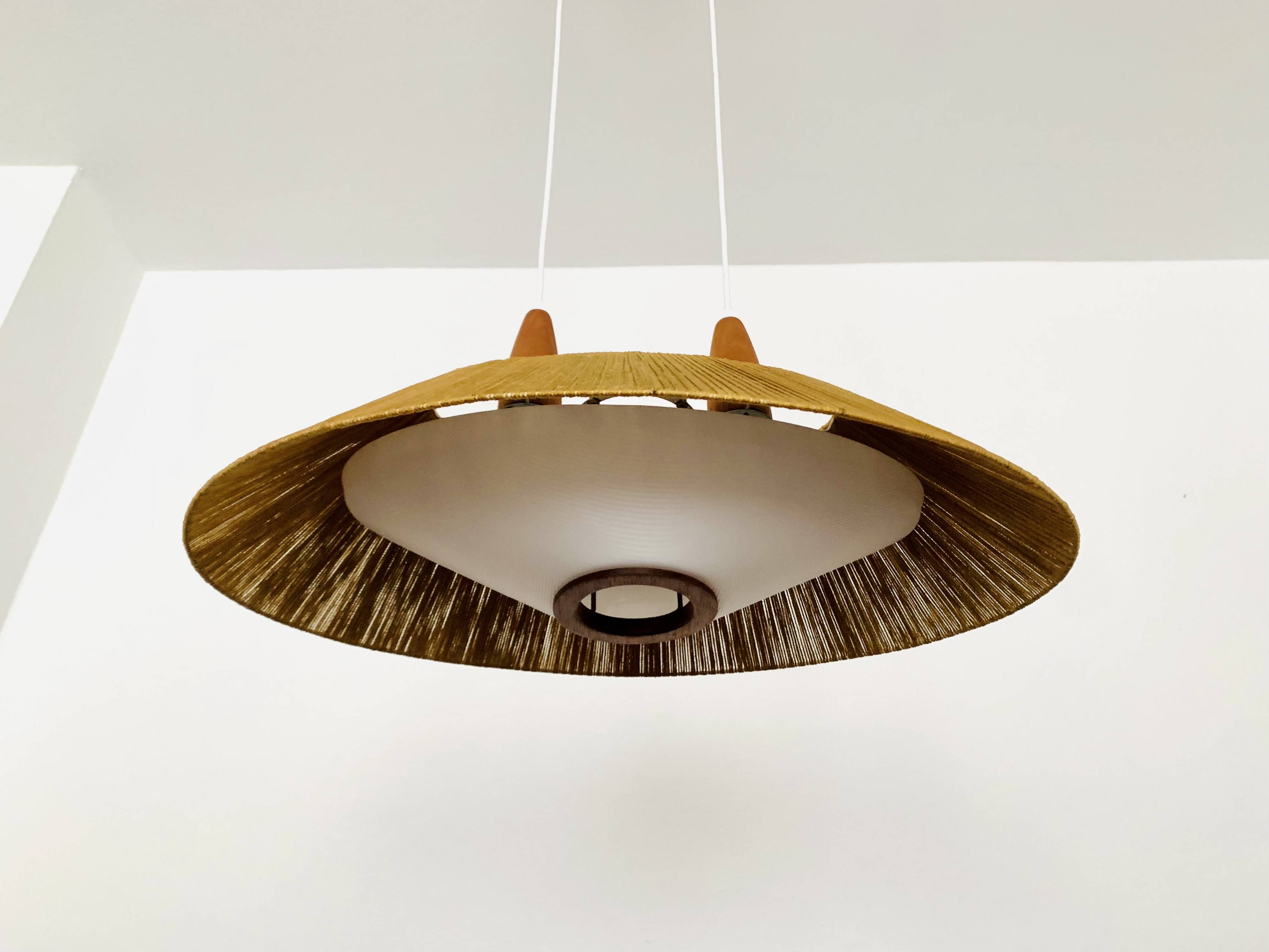 Raffia Bast and Teak Pendant Lamp from Temde