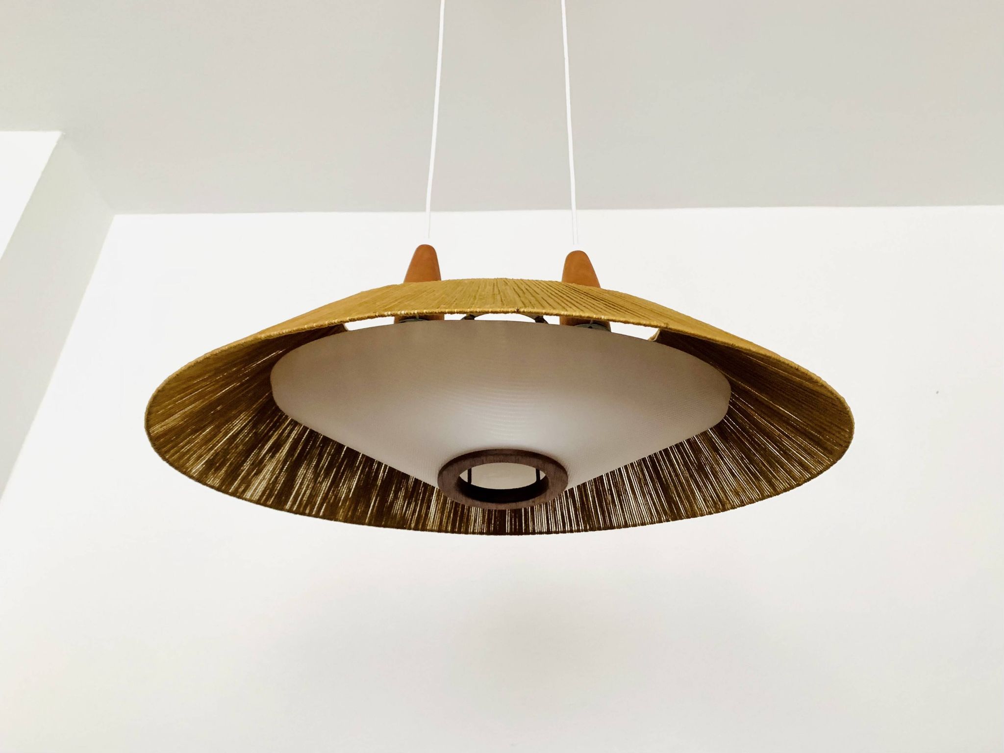 Raffia Bast and Teak Pendant Lamp from Temde