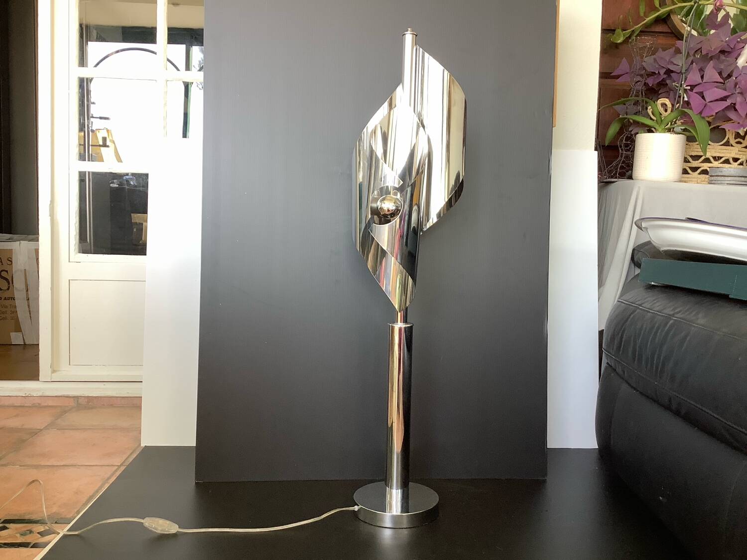 Large Chrome Lamp 3 Lights Space Age Italy 70's Dlg Reggiani