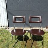 Pair of chairs in brown skaï 70s