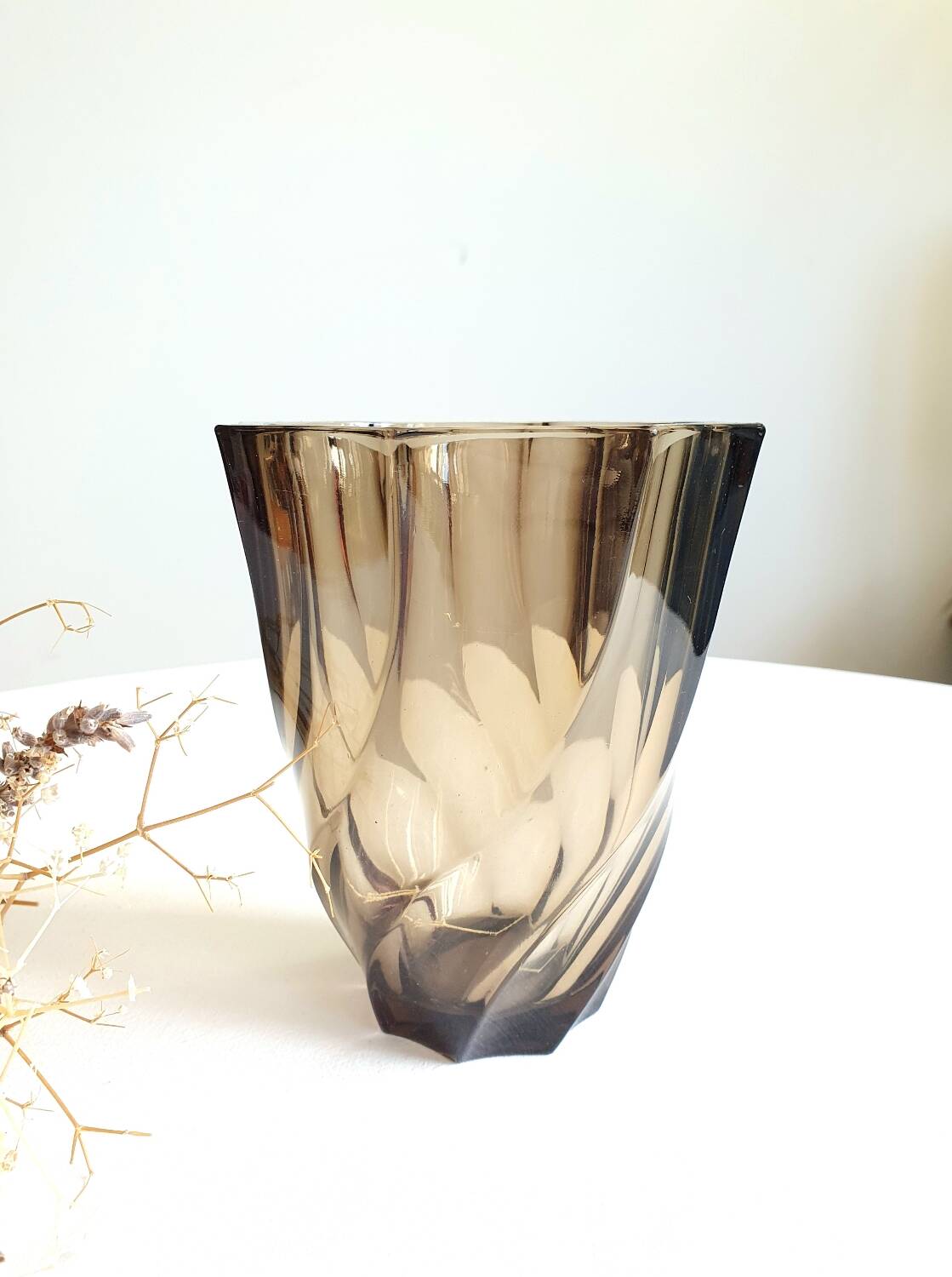 Vintage smoked glass vase