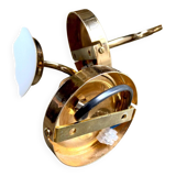 2 wall lamps in gilded metal and white opaline