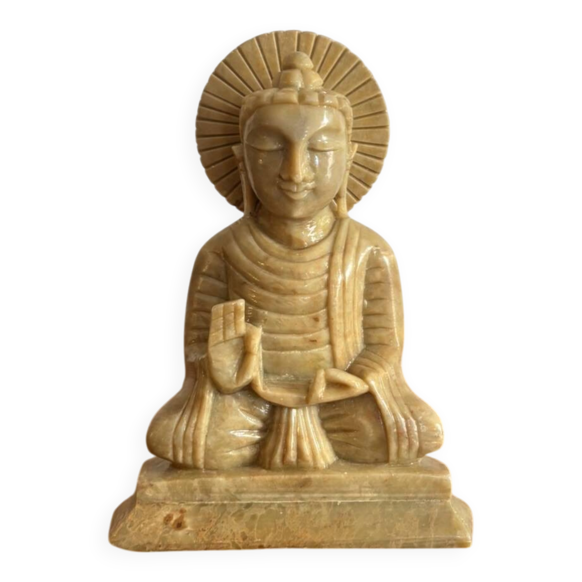 Buddha Sculpture Steatite Stone Lard India Asia Padmasana Abhaya Mudra