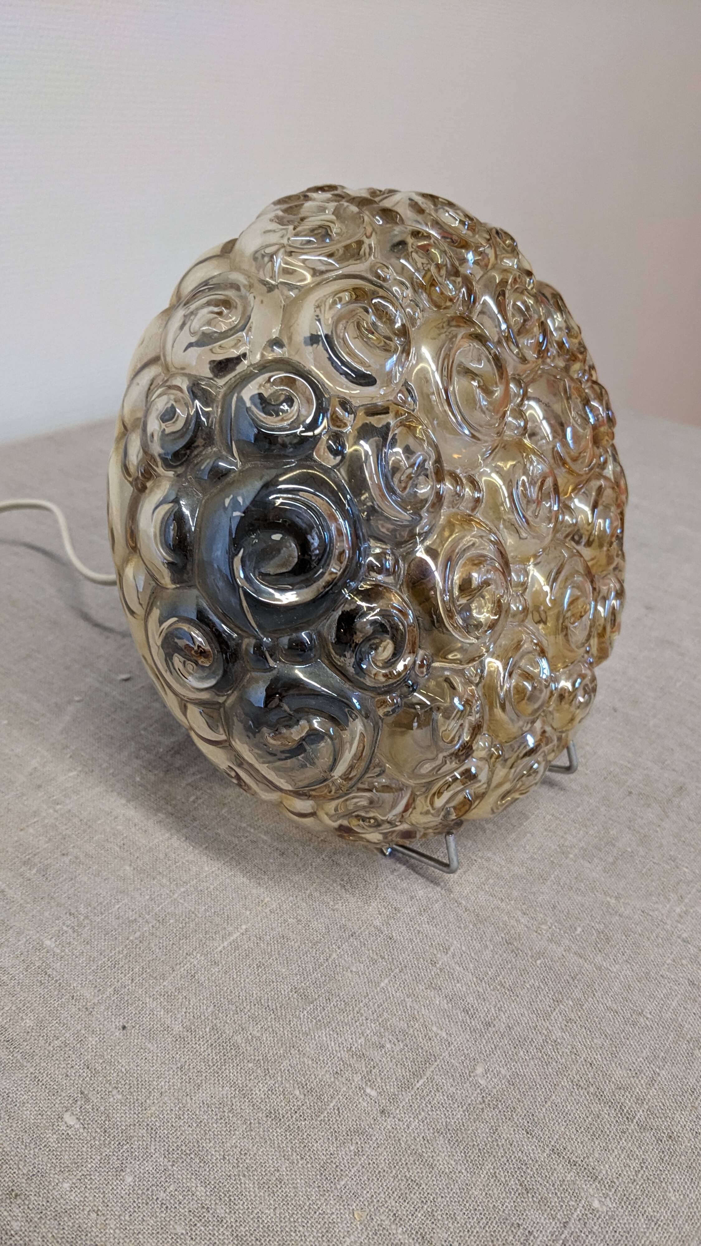 Amber glass bubble style ceiling light, France circa 1970.