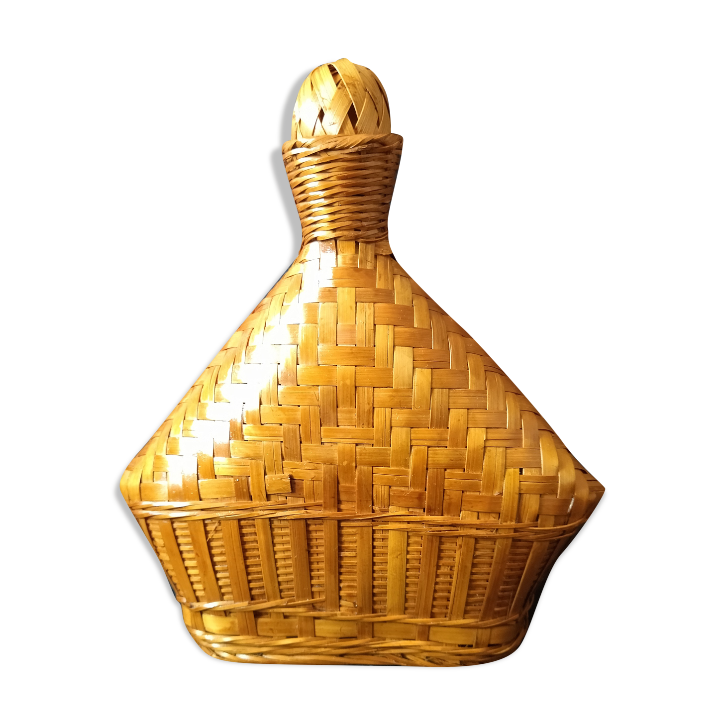 Vintage wicker and braided bamboo bottle
