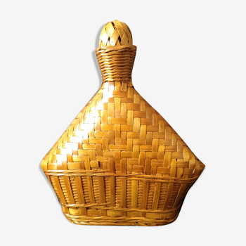 Vintage wicker and braided bamboo bottle