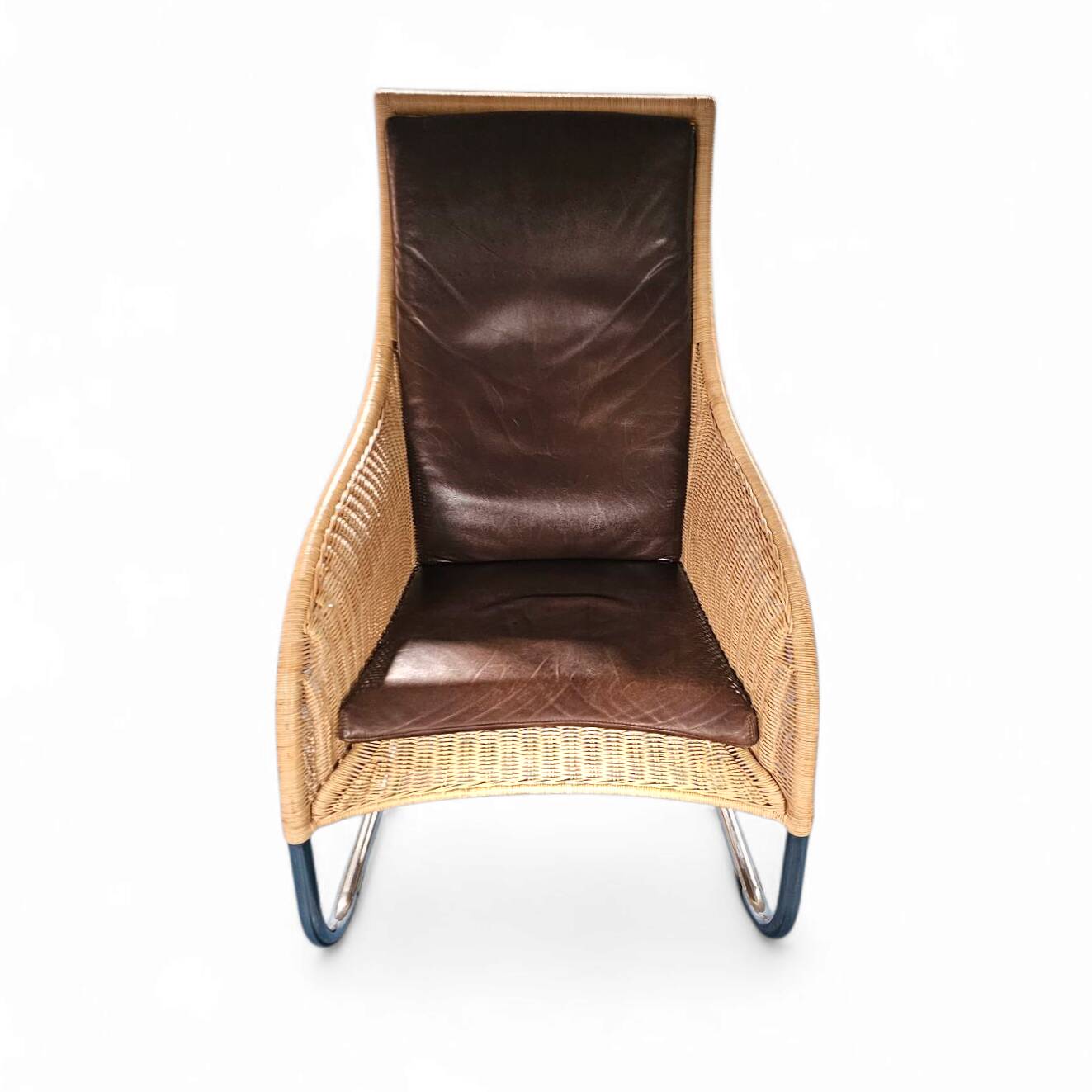 2 x Weighty rattan lounge chair / brown leather 1990s  Very good condition