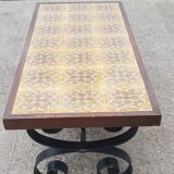 Antique vintage coffee table with glazed earthenware top