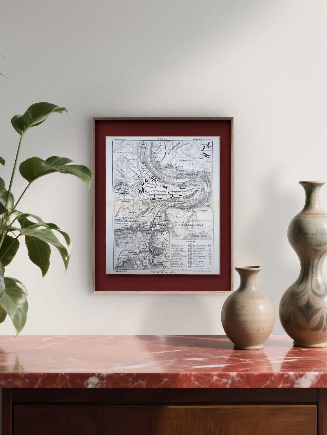 Bern, old map, printed in 1844.