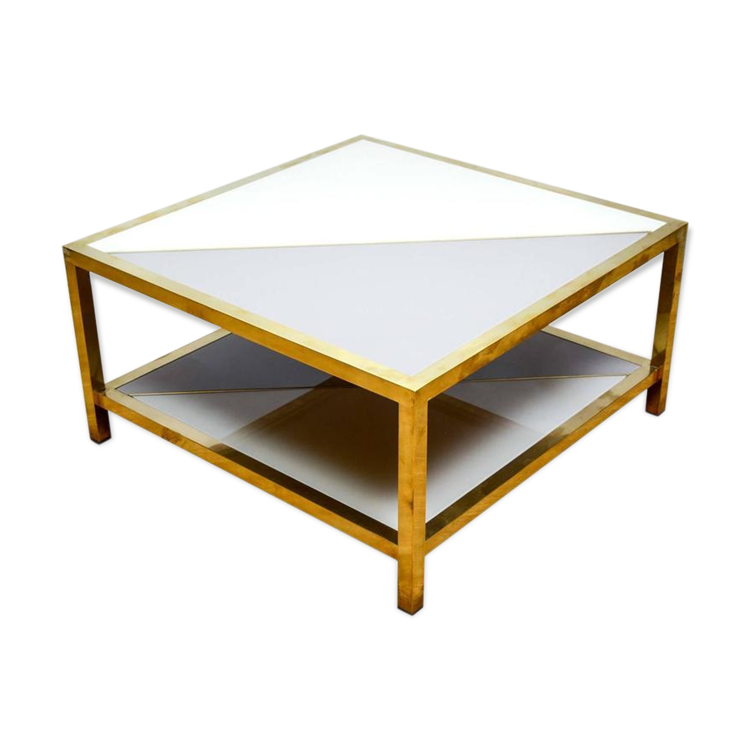 Glass coffee table dyed two colors cream and grey-blue