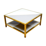 Glass coffee table dyed two colors cream and grey-blue