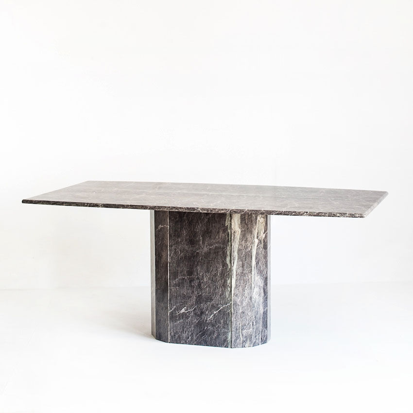 Vintage dining table. Gray marble. Italy, 90s