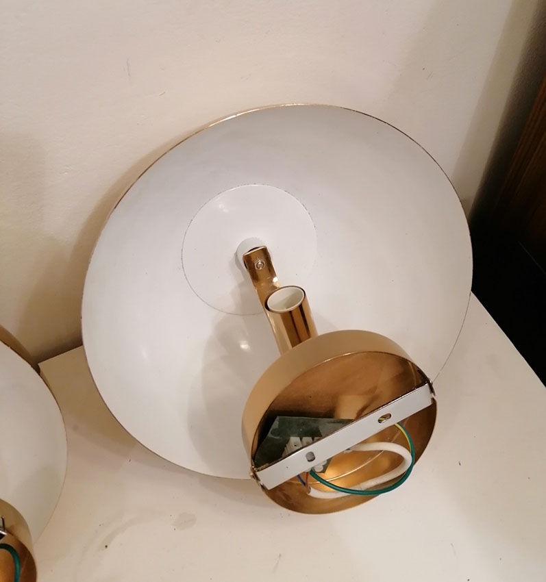 Pair of round hull wall light gold metal 1980