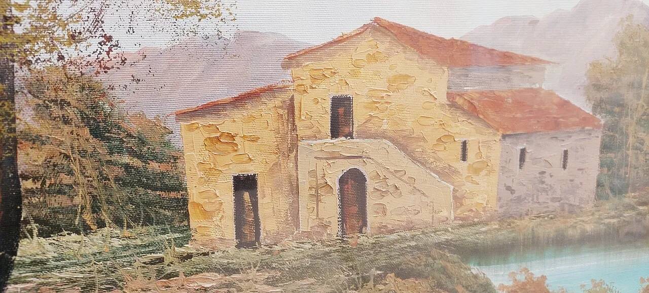 Tuscan landscape by R. Morelli, oil on canvas, late 20th century