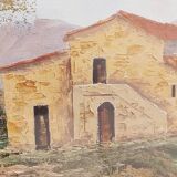 Tuscan landscape by R. Morelli, oil on canvas, late 20th century