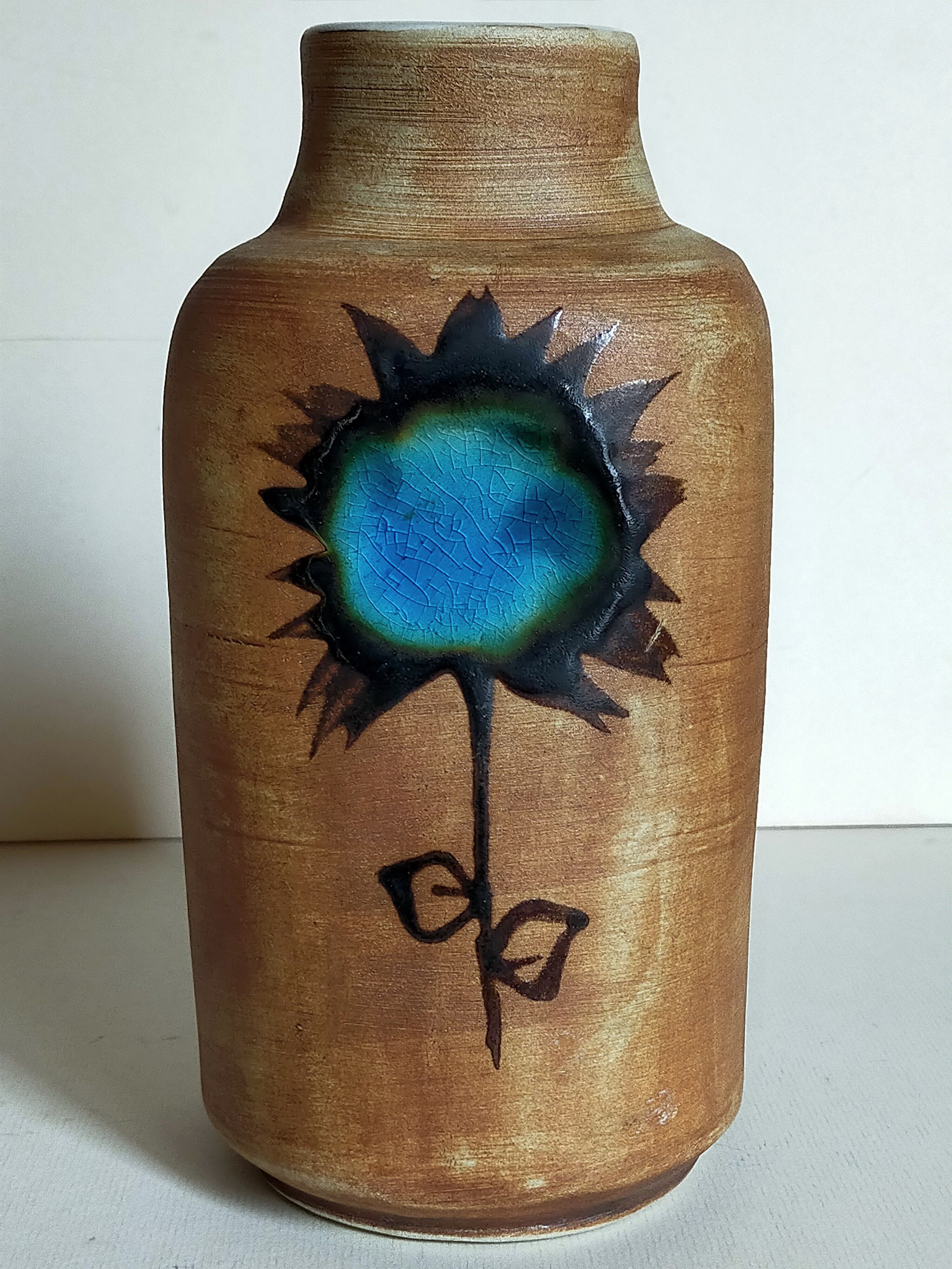 Ceramic vase "Poterie du Colombier" vintage blue sun