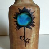 Ceramic vase "Poterie du Colombier" vintage blue sun