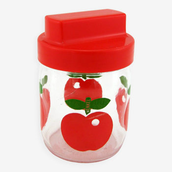 Petit bocal en verre Henkel - décor pommes rouges - VMC France - vintage années 70