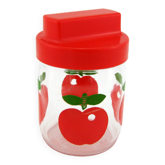 Small Henkel glass jar - red apple decor - VMC France - vintage 70s