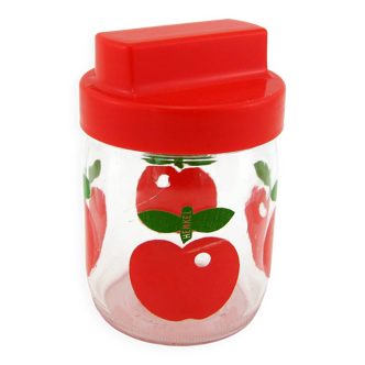 Petit bocal en verre Henkel - décor pommes rouges - VMC France - vintage années 70