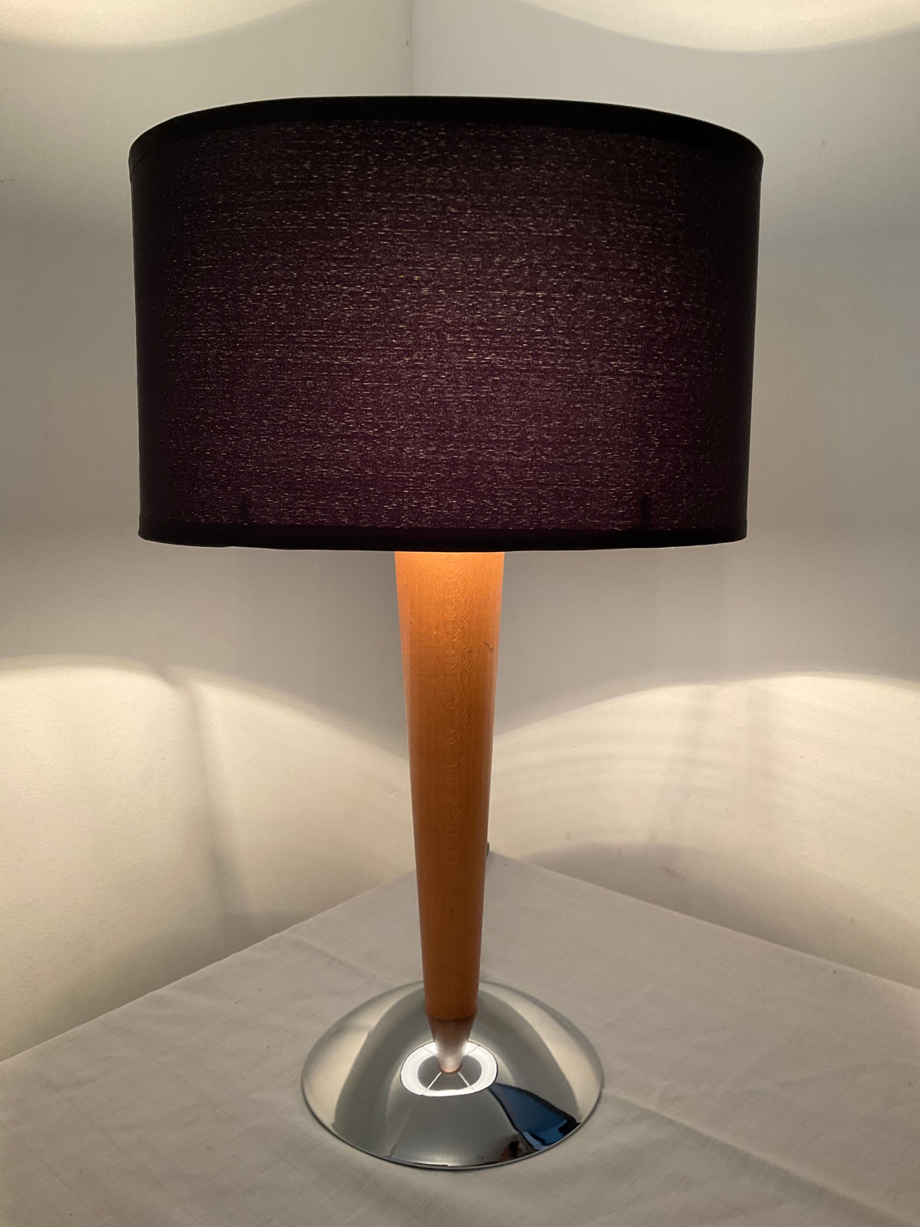 Scandinavian wood and metal lamp chrom from the 70s-80s