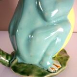 Frog pitcher, glazed ceramic, slipware, signed Athezza Franca