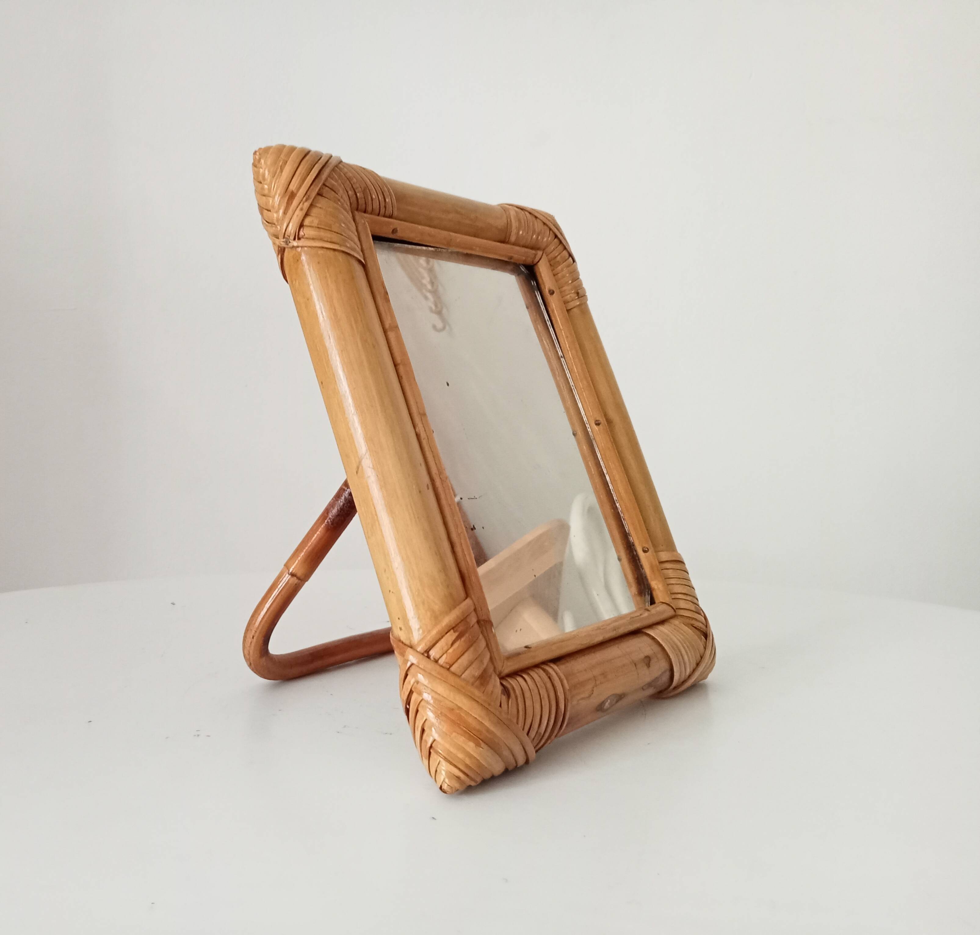 Vintage 1970s rattan tabletop mirror