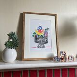 Bouquet de fleurs au pastel sec sur papier illustration originale