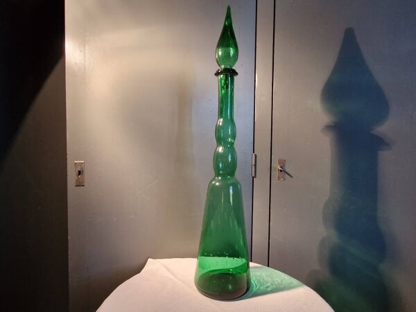 Empoli Grande Bouteille/Carafe Italienne Verre soufflé, bullé Vintage 70's