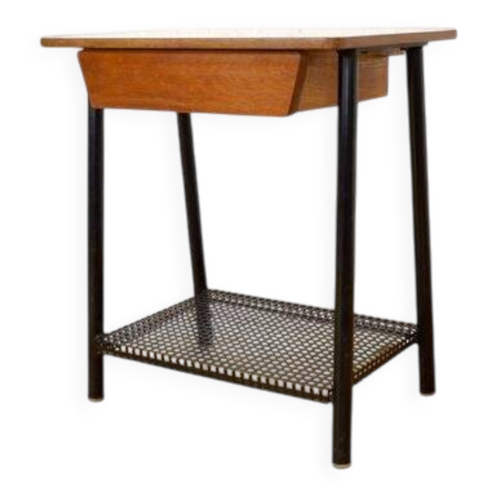 Nightstand Wood & Metal Modernist Vintage 1950s / 1960s