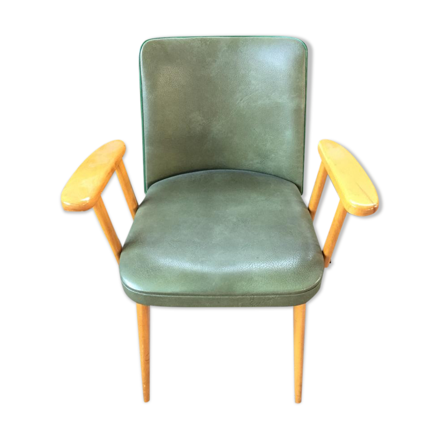 Chair in green skaï and wood 60s