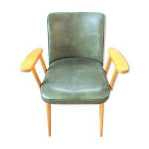 fauteuil en skaï vert - bois