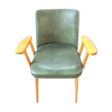 Chair in green skaï and wood 60s