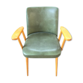 Chair in green skaï and wood 60s