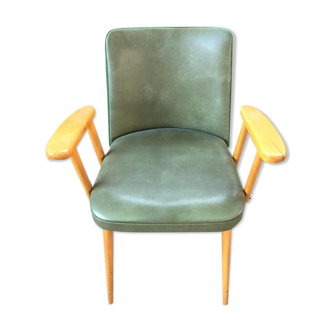 Chair in green skaï and wood 60s