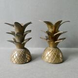 Pair of pineapple candlesticks, brass
