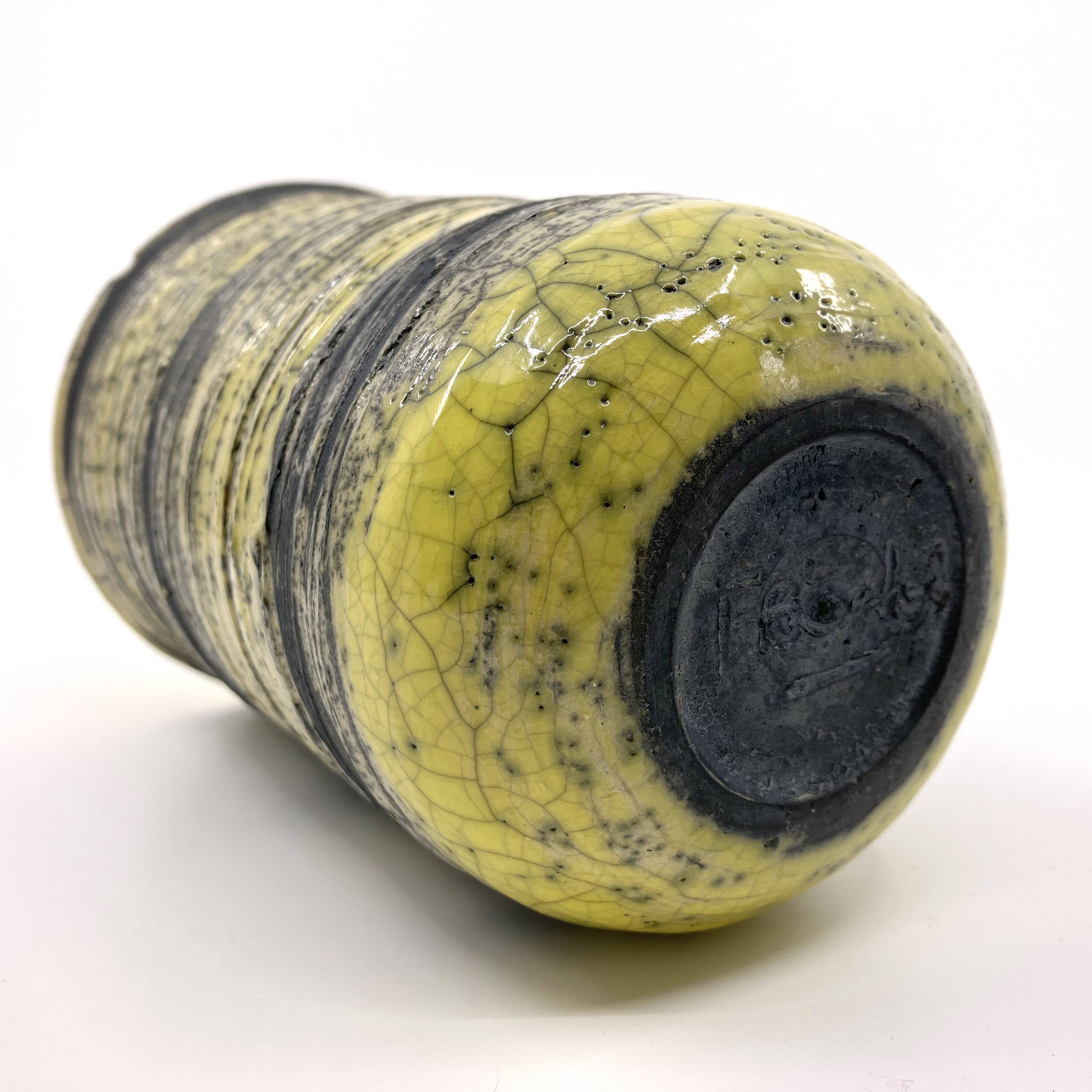 Handmade cracked ceramic vase • 1980s • signed