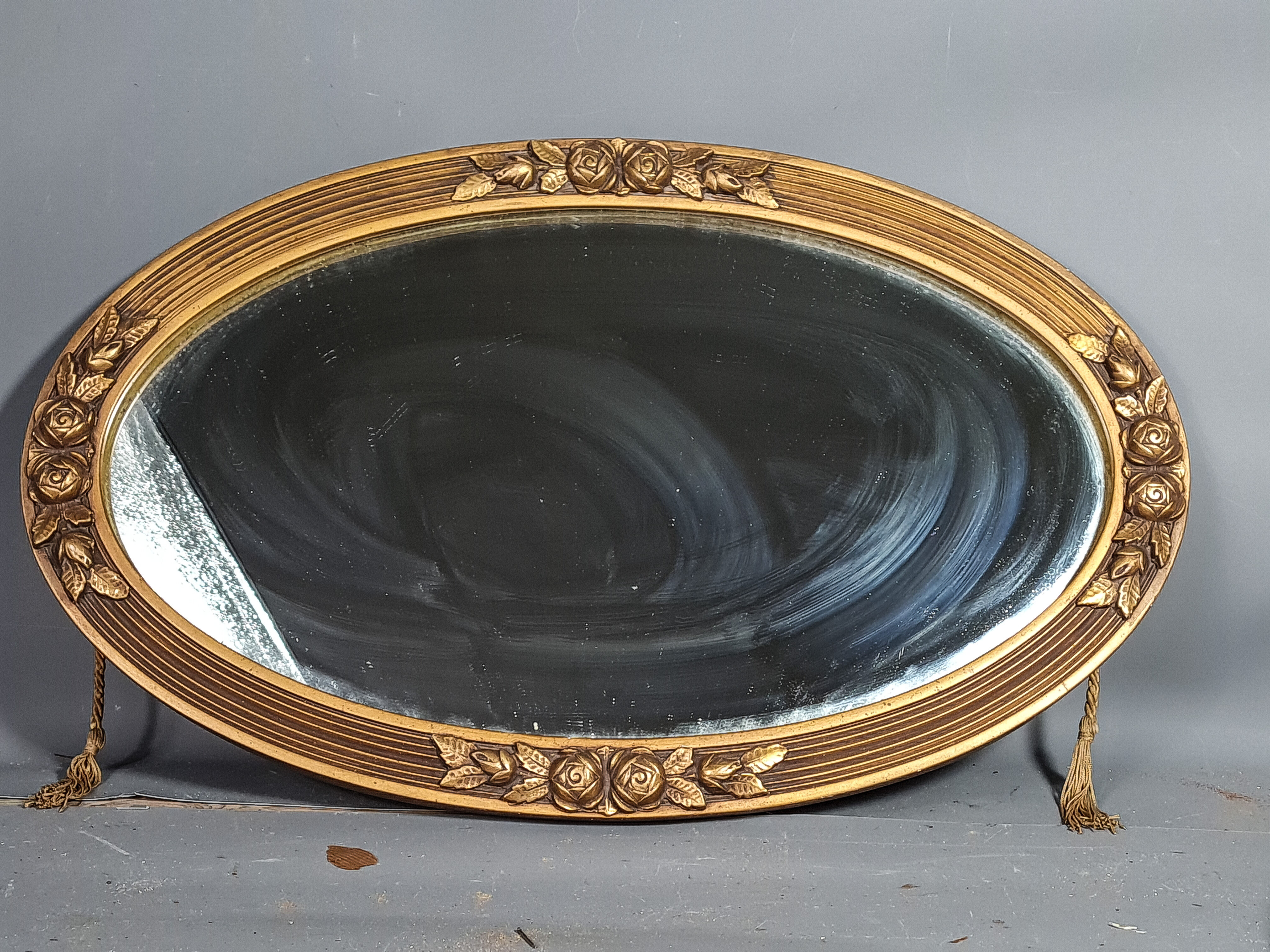 Old mirror frame Art Deco wood & gilded stucco 54x32,5 cm SB