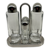 Alessi – 5070 – Ettore Sottsass – Condiment set – Stainless steel & glass