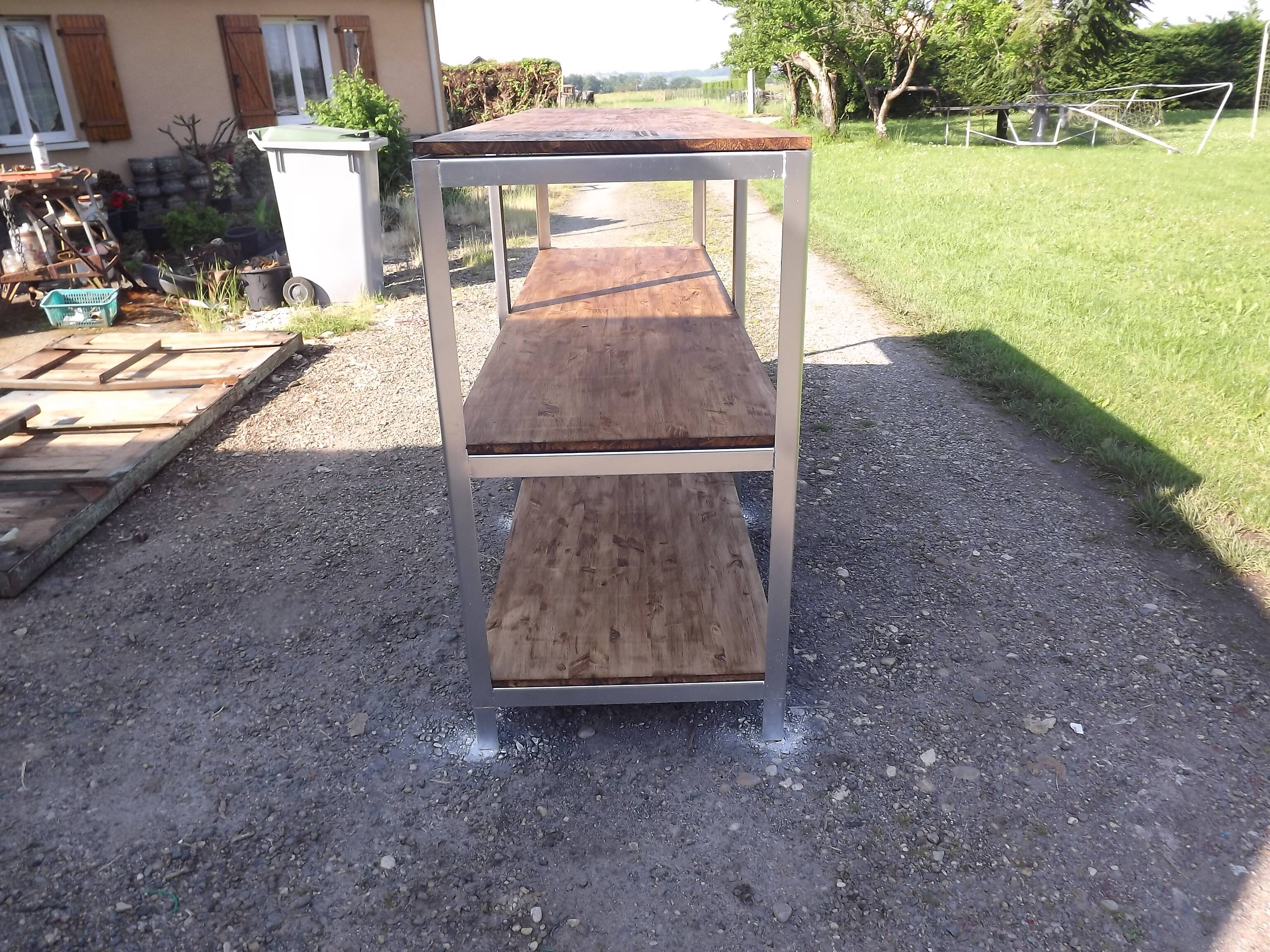 Meuble Console étagéres Industriel Inox et Bois