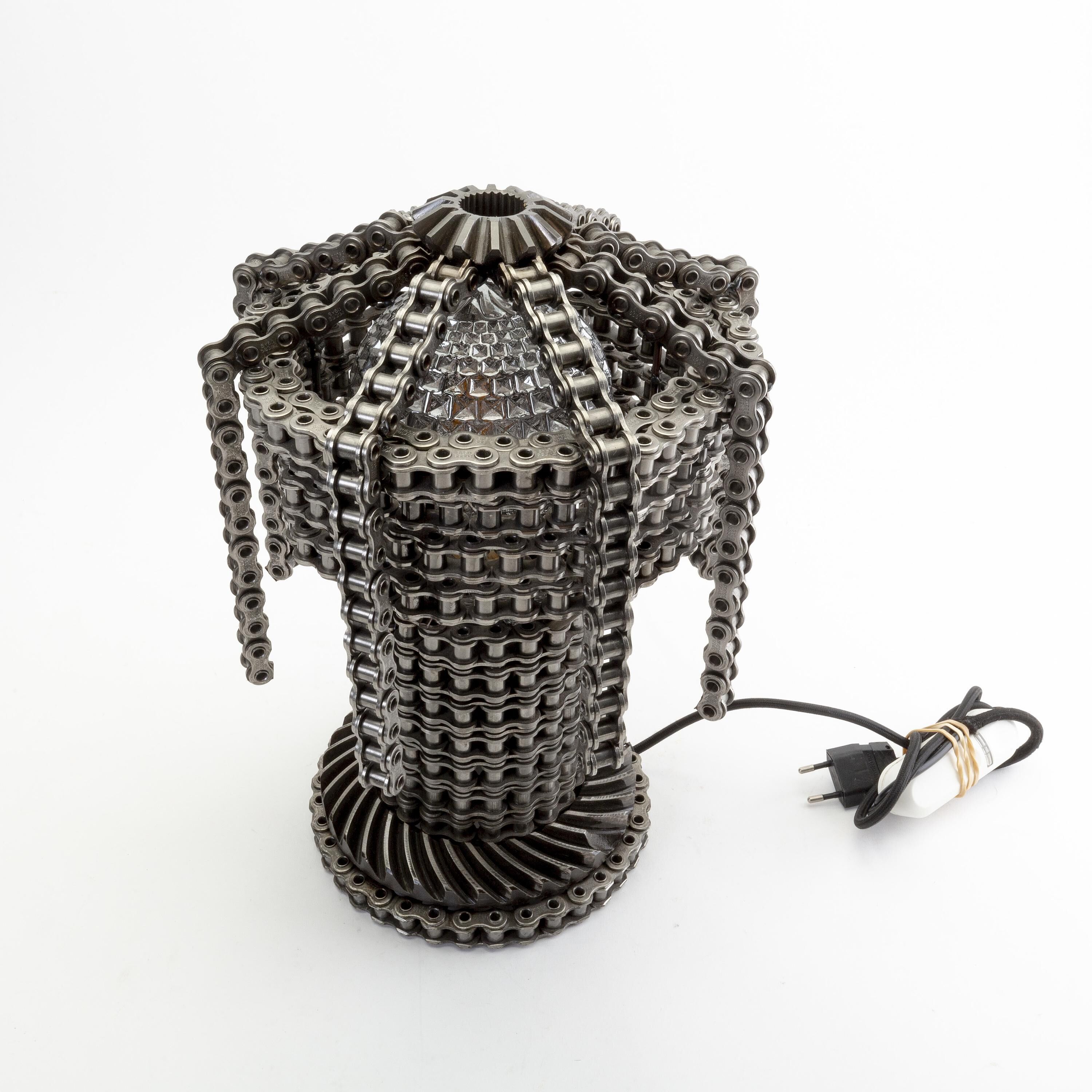 Unique metal chain table lamp, Sweden, 2000s