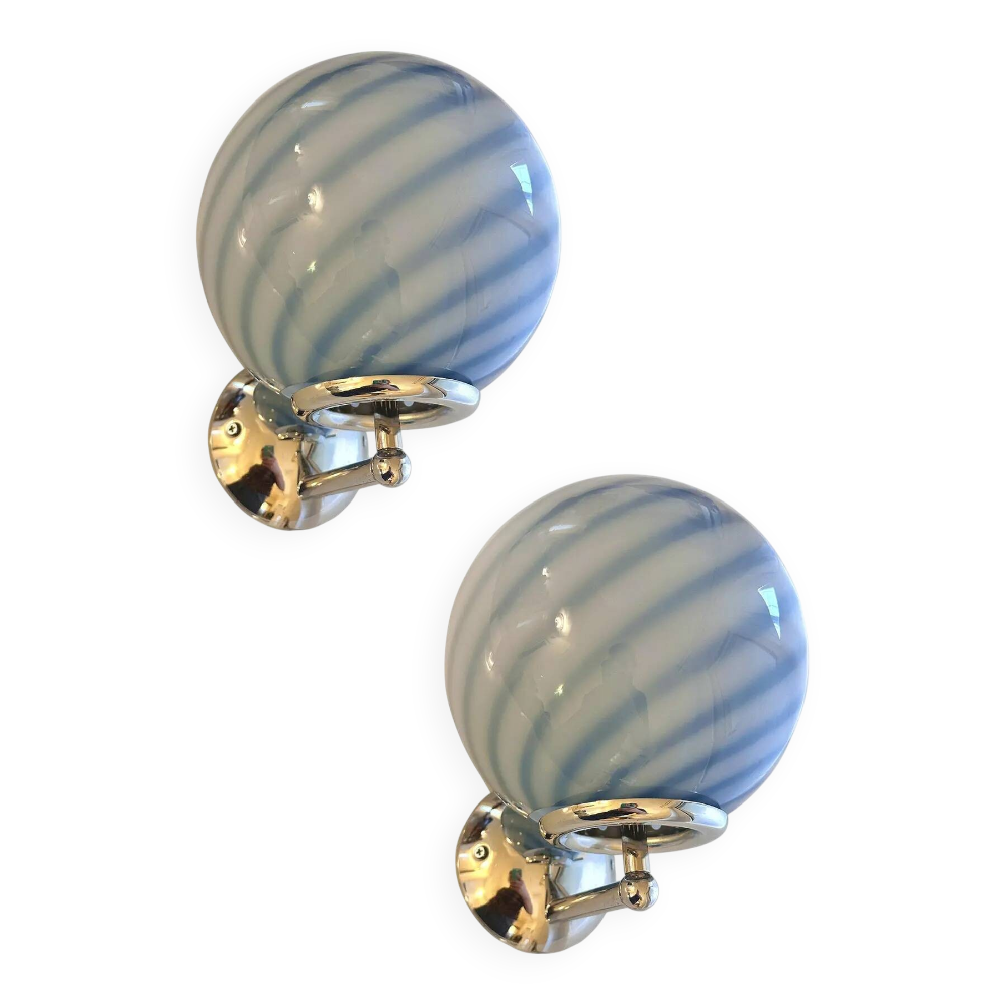 Contemporary Blue Swirl “Rods” Murano Glass Wall Sconces - Set of Two