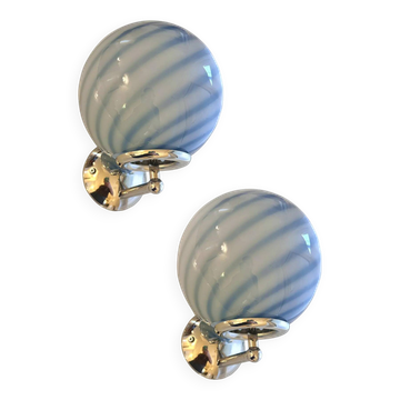 Contemporary Blue Swirl “Rods” Murano Glass Wall Sconces - Set of Two